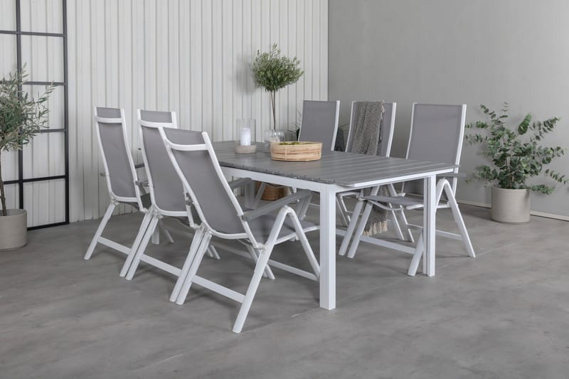 Levels Förlängningsbar Matgrupp Utomhus 229cm + 6 Albany Stolar - Brun/Vit - Utemöbler - Utegrupp - Matgrupp utomhus