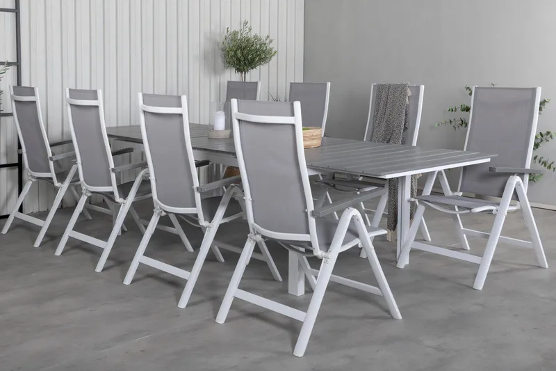 Levels Förlängningsbar Matgrupp Utomhus 229cm + 8 Albany Stolar - Brun/Vit - Utemöbler - Utegrupp - Matgrupp utomhus