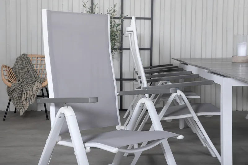 Levels Förlängningsbar Matgrupp Utomhus 229cm + 8 Albany Stolar - Brun/Vit - Utemöbler - Utegrupp - Matgrupp utomhus