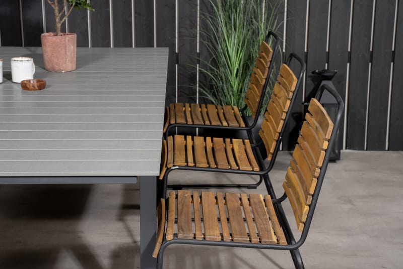 Levels Förlängningsbar Matgrupp Utomhus 240cm + 6 Bois Stolar - Trä/Natur/Svart - Utemöbler - Utegrupp - Matgrupp utomhus