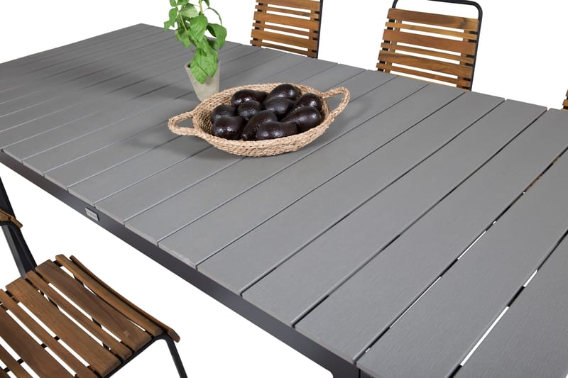 Levels Förlängningsbar Matgrupp Utomhus 240cm + 6 Bois Stolar - Trä/Natur/Svart - Utemöbler - Utegrupp - Matgrupp utomhus