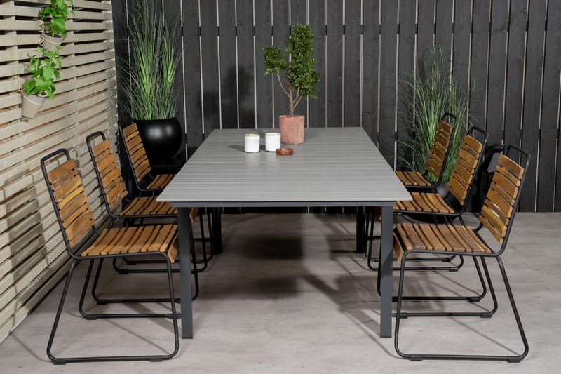 Levels Förlängningsbar Matgrupp Utomhus 240cm + 6 Bois Stolar - Trä/Natur/Svart - Utemöbler - Utegrupp - Matgrupp utomhus