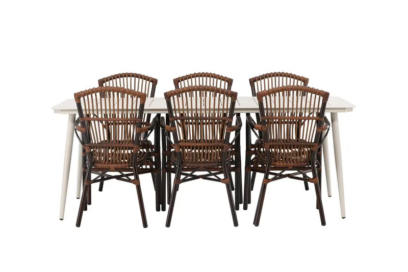 Lina Matgrupp 120 cm + 6 st Galera Karmstolar Brun/Vit - Brun/Vit - Utemöbler - Utegrupp - Matgrupp utomhus