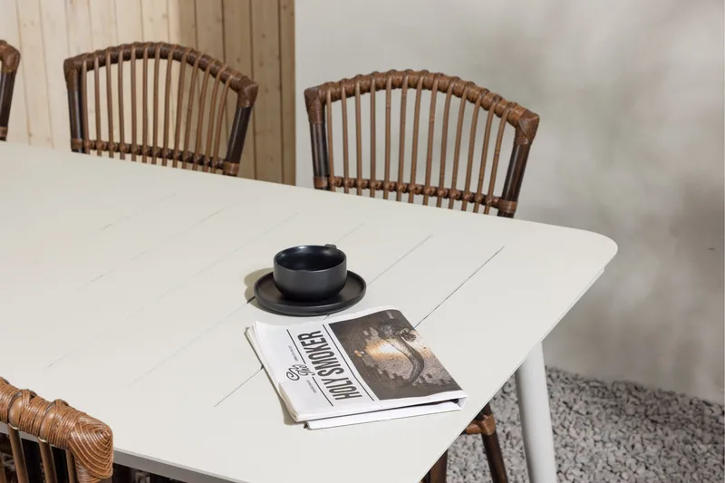 Lina Matgrupp 120 cm + 6 st Galera Karmstolar Brun/Vit - Brun/Vit - Utemöbler - Utegrupp - Matgrupp utomhus