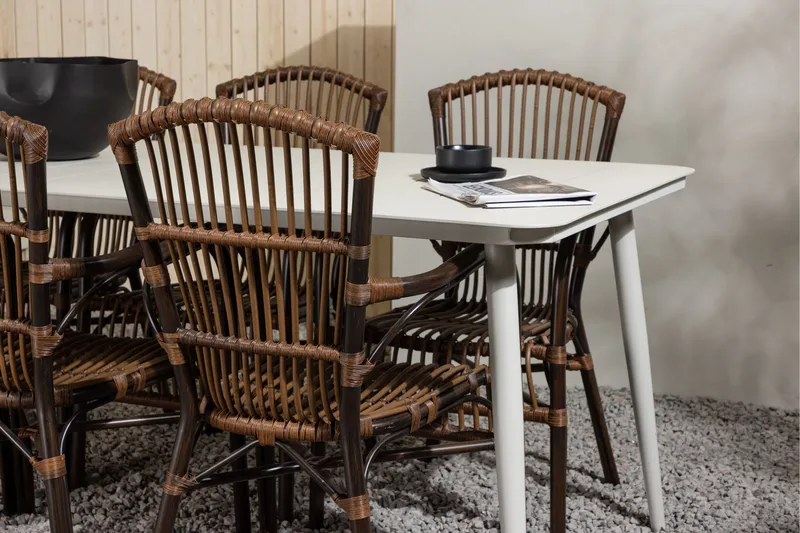Lina Matgrupp 120 cm + 6 st Galera Karmstolar Brun/Vit - Brun/Vit - Utemöbler - Utegrupp - Matgrupp utomhus