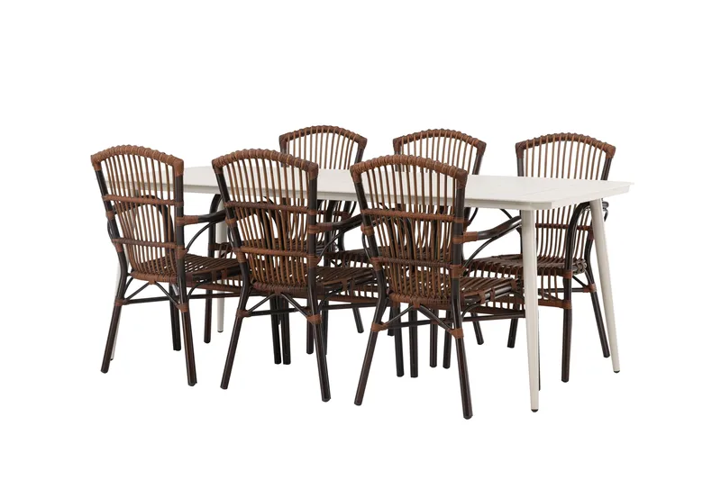 Lina Matgrupp 120 cm + 6 st Galera Karmstolar Brun/Vit - Brun/Vit - Utemöbler - Utegrupp - Matgrupp utomhus