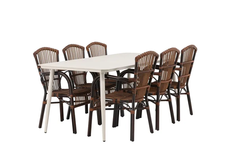 Lina Matgrupp 120 cm + 6 st Galera Karmstolar Brun/Vit - Brun/Vit - Utemöbler - Utegrupp - Matgrupp utomhus