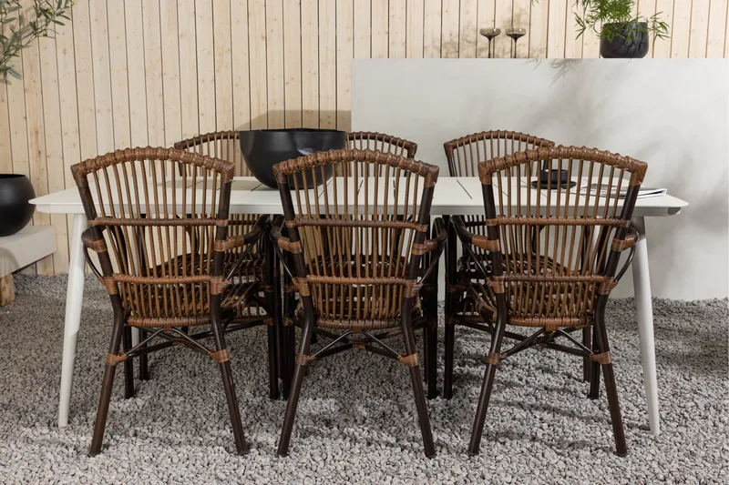 Lina Matgrupp 120 cm + 6 st Galera Karmstolar Brun/Vit - Brun/Vit - Utemöbler - Utegrupp - Matgrupp utomhus