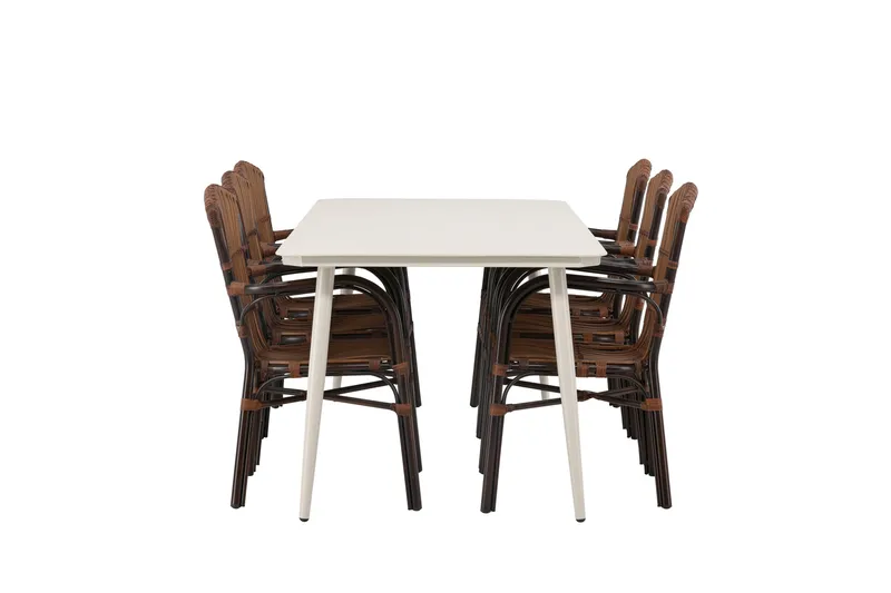 Lina Matgrupp 120 cm + 6 st Galera Karmstolar Brun/Vit - Brun/Vit - Utemöbler - Utegrupp - Matgrupp utomhus
