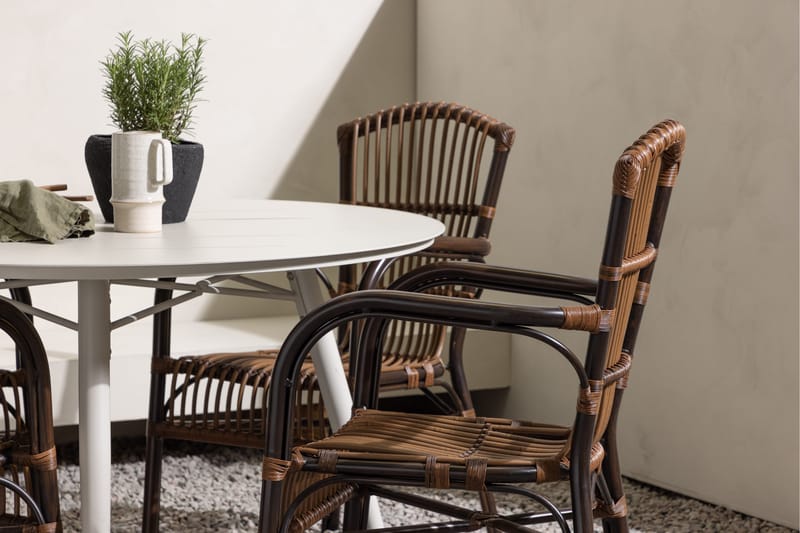 Lina Matgrupp Rund 120 cm + 4 st Galera Karmstolar Brun/Vit - Brun/Vit - Utemöbler - Utegrupp - Matgrupp utomhus