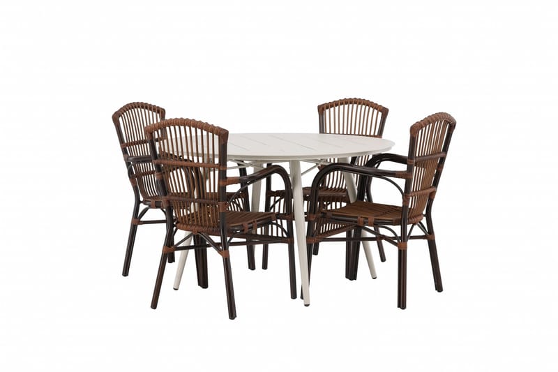 Lina Matgrupp Rund 120 cm + 4 st Galera Karmstolar Brun/Vit, Brun/Vit