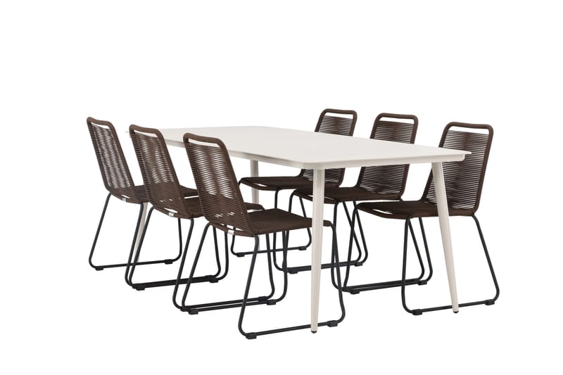 Lina Matgrupp Utomhus 120 cm + 6 st Lindos Matstolar, Mörkbrun/Vit