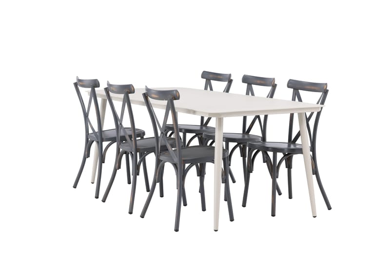 Lina Matgrupp Utomhus 120 cm + 6 st Tablas Matstolar, Mörkgrå/Vit