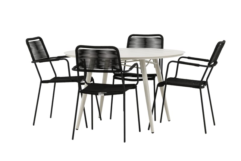 Lina Matgrupp Utomhus Rund 120 cm + 4 Lindos Karmstol - Svart - Utemöbler - Utegrupp - Matgrupp utomhus
