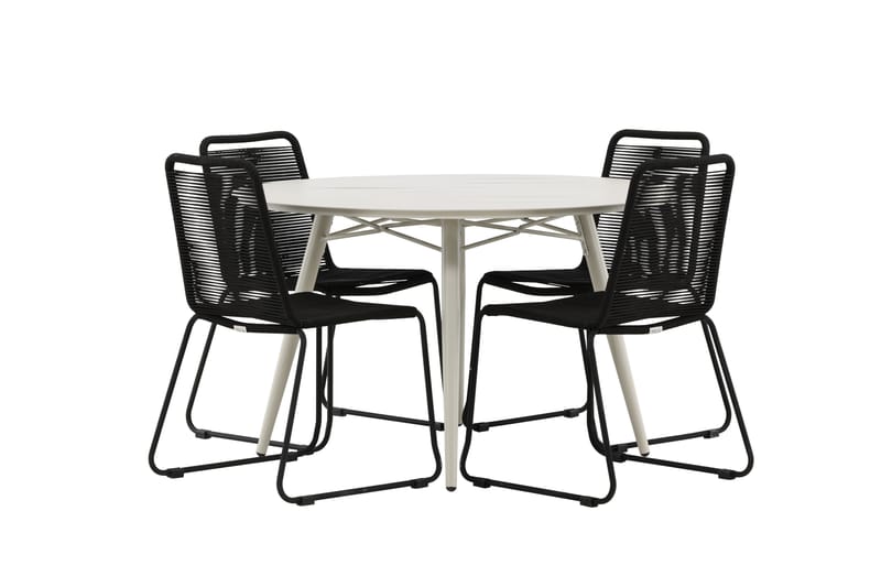 Lina Matgrupp Utomhus Rund 120 cm + 4 Lindos Stapelbar Stol - Svart - Utemöbler - Utegrupp - Matgrupp utomhus