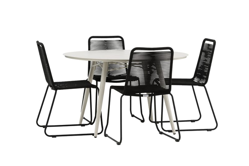 Lina Matgrupp Utomhus Rund 120 cm + 4 Lindos Stapelbar Stol - Svart - Utemöbler - Utegrupp - Matgrupp utomhus