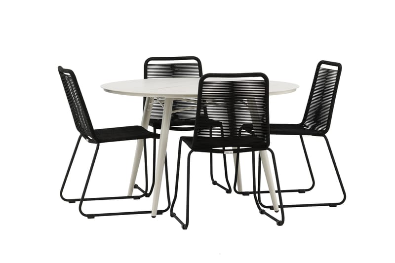 Lina Matgrupp Utomhus Rund 120 cm + 4 Lindos Stapelbar Stol - Svart - Utemöbler - Utegrupp - Matgrupp utomhus