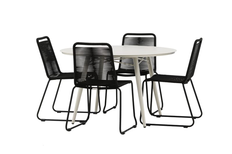 Lina Matgrupp Utomhus Rund 120 cm + 4 Lindos Stapelbar Stol - Svart - Utemöbler - Utegrupp - Matgrupp utomhus