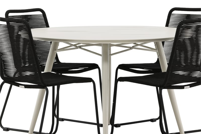 Lina Matgrupp Utomhus Rund 120 cm + 4 Lindos Stapelbar Stol - Svart - Utemöbler - Utegrupp - Matgrupp utomhus