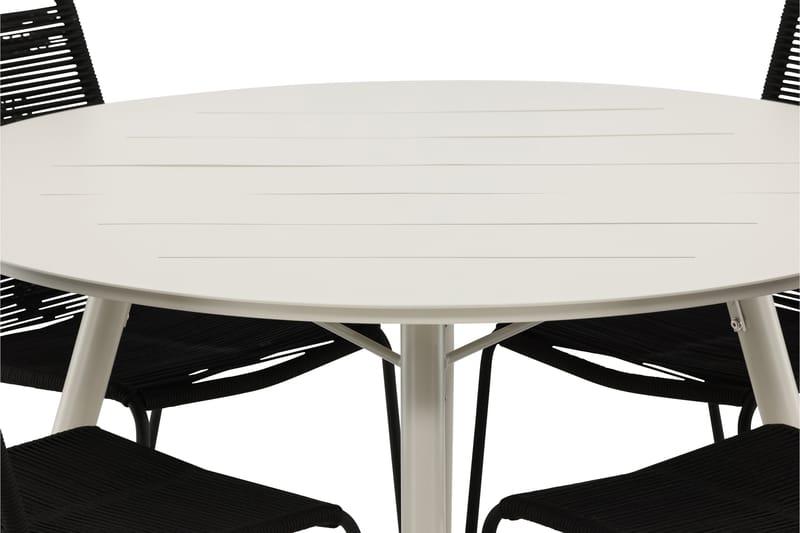 Lina Matgrupp Utomhus Rund 120 cm + 4 Lindos Stapelbar Stol - Svart - Utemöbler - Utegrupp - Matgrupp utomhus