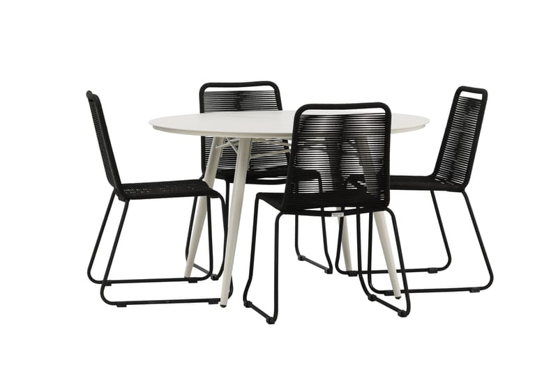 Lina Matgrupp Utomhus Rund 120 cm + 4 Lindos Stapelbar Stol - Svart - Utemöbler - Utegrupp - Matgrupp utomhus
