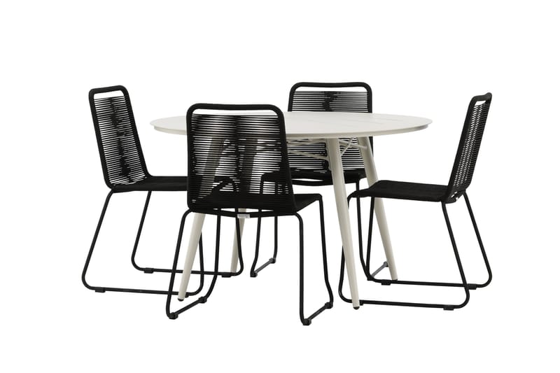 Lina Matgrupp Utomhus Rund 120 cm + 4 Lindos Stapelbar Stol - Svart - Utemöbler - Utegrupp - Matgrupp utomhus