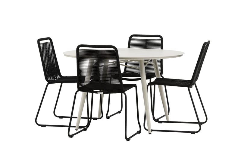 Lina Matgrupp Utomhus Rund 120 cm + 4 Lindos Stapelbar Stol - Svart - Utemöbler - Utegrupp - Matgrupp utomhus