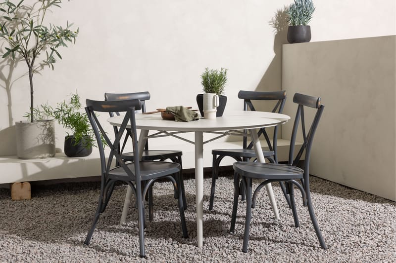 Lina Matgrupp Utomhus Rund 120 cm + 4 st Tablas Matstolar - Mörkgrå/Vit - Utemöbler - Utegrupp - Matgrupp utomhus
