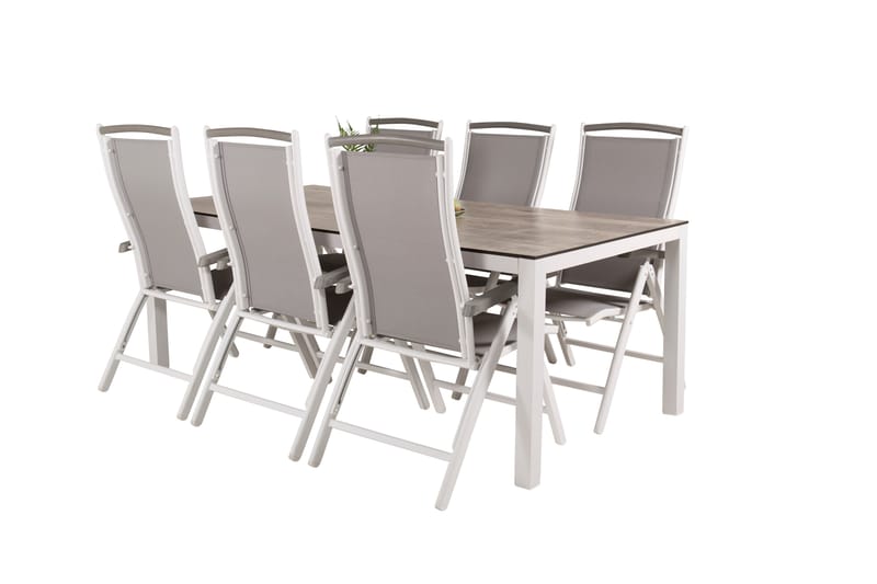 Llama Matgrupp Utomhus 205cm + 6 Albany Positionsstolar - Vit/Grå - Utemöbler - Utegrupp - Matgrupp utomhus