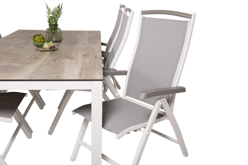 Llama Matgrupp Utomhus 205cm + 6 Albany Positionsstolar - Vit/Grå - Utemöbler - Utegrupp - Matgrupp utomhus