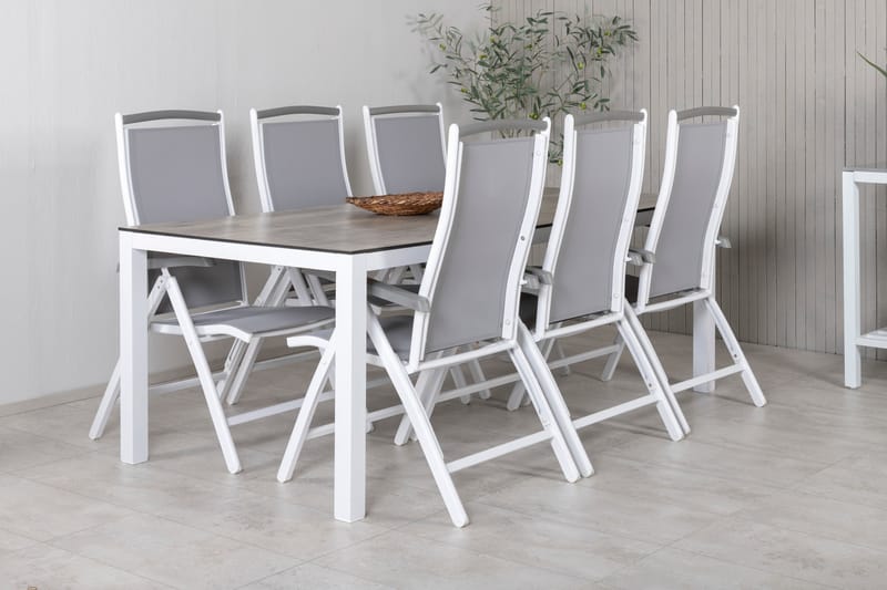 Llama Matgrupp Utomhus 205cm + 6 Albany Positionsstolar - Vit/Grå - Utemöbler - Utegrupp - Matgrupp utomhus
