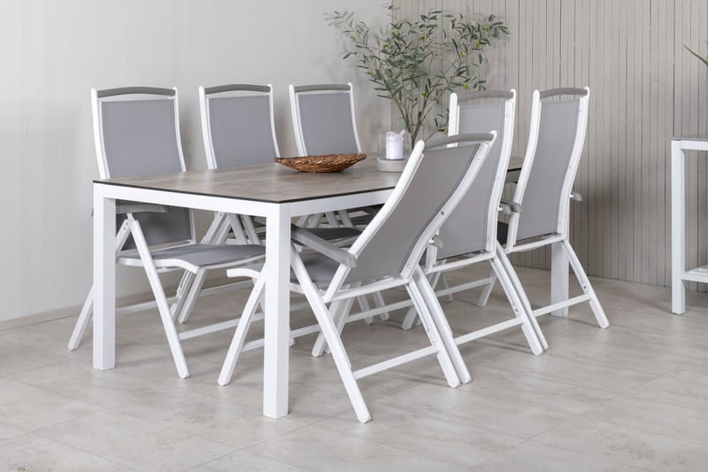 Llama Matgrupp Utomhus 205cm + 6 Albany Positionsstolar - Vit/Grå - Utemöbler - Utegrupp - Matgrupp utomhus