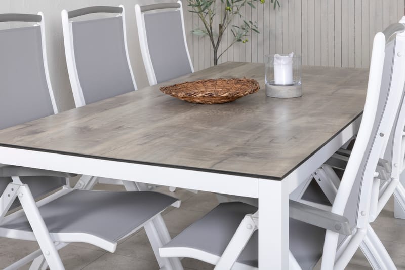 Llama Matgrupp Utomhus 205cm + 6 Albany Positionsstolar - Vit/Grå - Utemöbler - Utegrupp - Matgrupp utomhus