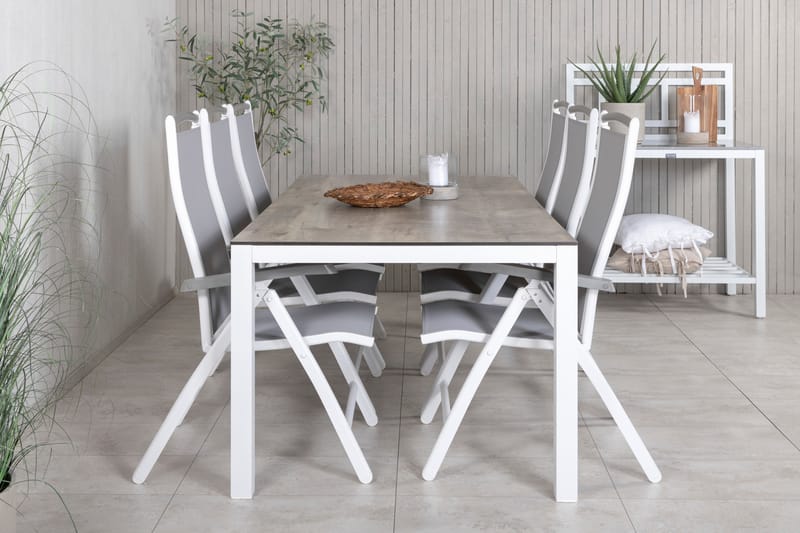 Llama Matgrupp Utomhus 205cm + 6 Albany Positionsstolar - Vit/Grå - Utemöbler - Utegrupp - Matgrupp utomhus