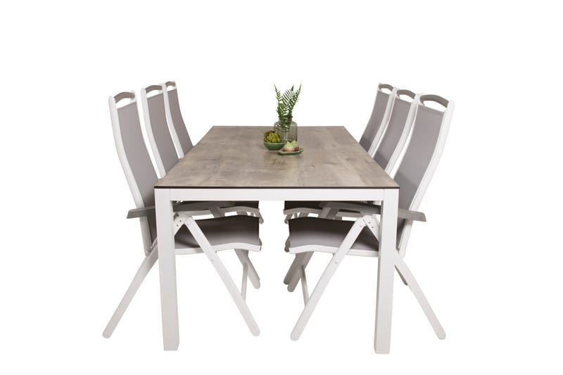 Llama Matgrupp Utomhus 205cm + 6 Albany Positionsstolar - Vit/Grå - Utemöbler - Utegrupp - Matgrupp utomhus