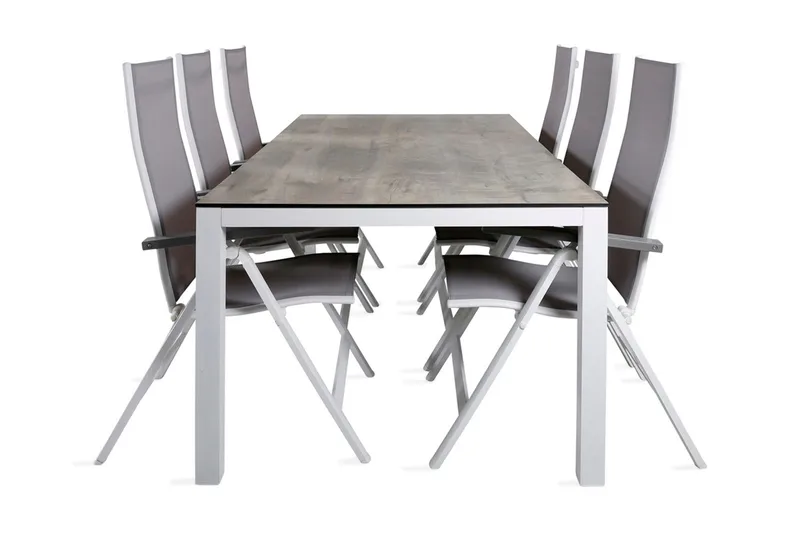 Llama Matgrupp Utomhus 205cm + 6 Albany Positionsstolar, Svart/Natur