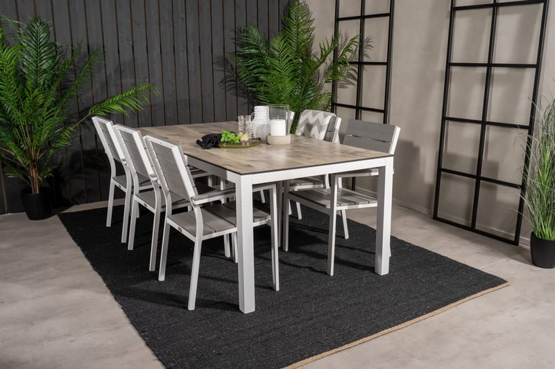 Llama Matgrupp Utomhus 205cm + 6 Levels Stapelbara Matstolar - Vit/Grå - Utemöbler - Utegrupp - Matgrupp utomhus
