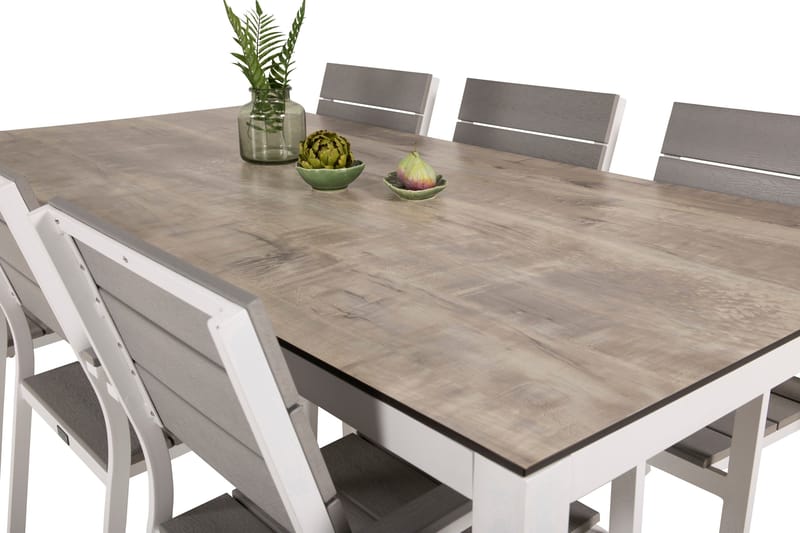 Llama Matgrupp Utomhus 205cm + 6 Levels Stapelbara Matstolar - Vit/Grå - Utemöbler - Utegrupp - Matgrupp utomhus