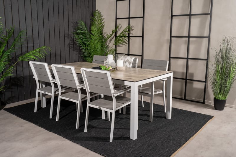 Llama Matgrupp Utomhus 205cm + 6 Levels Stapelbara Matstolar - Vit/Grå - Utemöbler - Utegrupp - Matgrupp utomhus