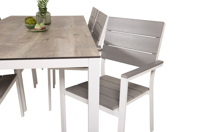 Llama Matgrupp Utomhus 205cm + 6 Levels Stapelbara Matstolar - Vit/Grå - Utemöbler - Utegrupp - Matgrupp utomhus