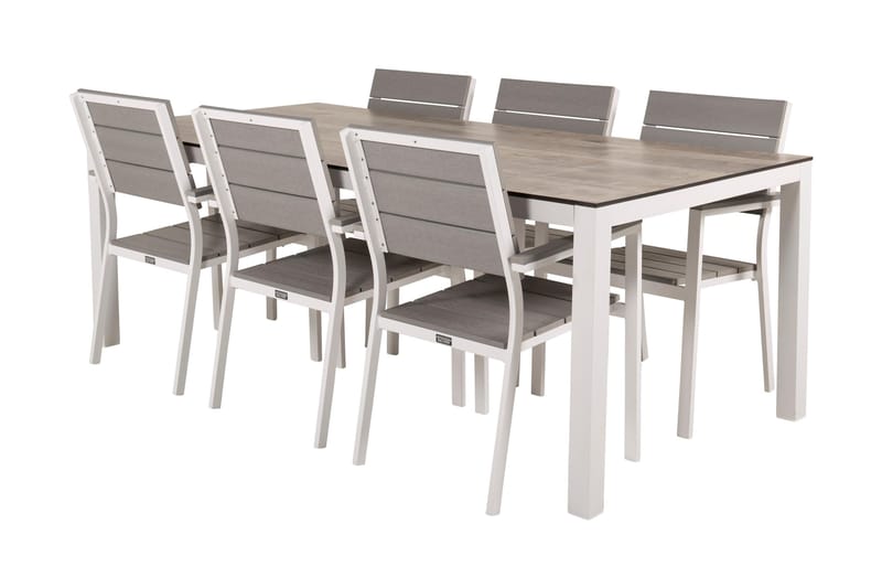 Llama Matgrupp Utomhus 205cm + 6 Levels Stapelbara Matstolar - Vit/Grå - Utemöbler - Utegrupp - Matgrupp utomhus
