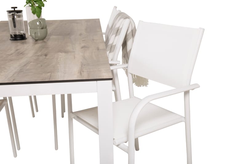 Llama Matgrupp Utomhus 205cm + 6 Santorini Karmstolar - Vit/Grå - Utemöbler - Utegrupp - Matgrupp utomhus