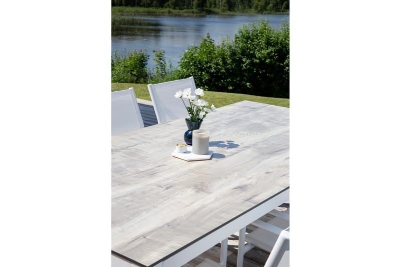 Llama Matgrupp Utomhus 205cm + 6 Santorini Karmstolar - Vit/Grå - Utemöbler - Utegrupp - Matgrupp utomhus