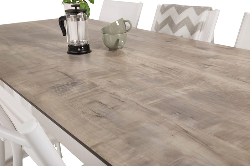 Llama Matgrupp Utomhus 205cm + 6 Santorini Karmstolar - Vit/Grå - Utemöbler - Utegrupp - Matgrupp utomhus