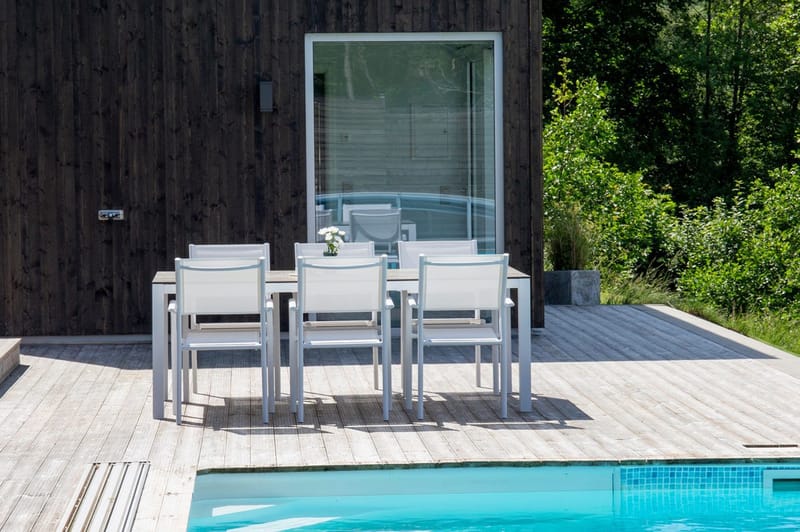 Llama Matgrupp Utomhus 205cm + 6 Santorini Karmstolar - Vit/Grå - Utemöbler - Utegrupp - Matgrupp utomhus