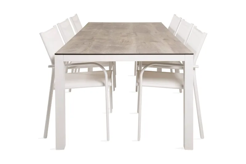 Llama Matgrupp Utomhus 205cm + 6 Santorini Karmstolar, Vit/Grå