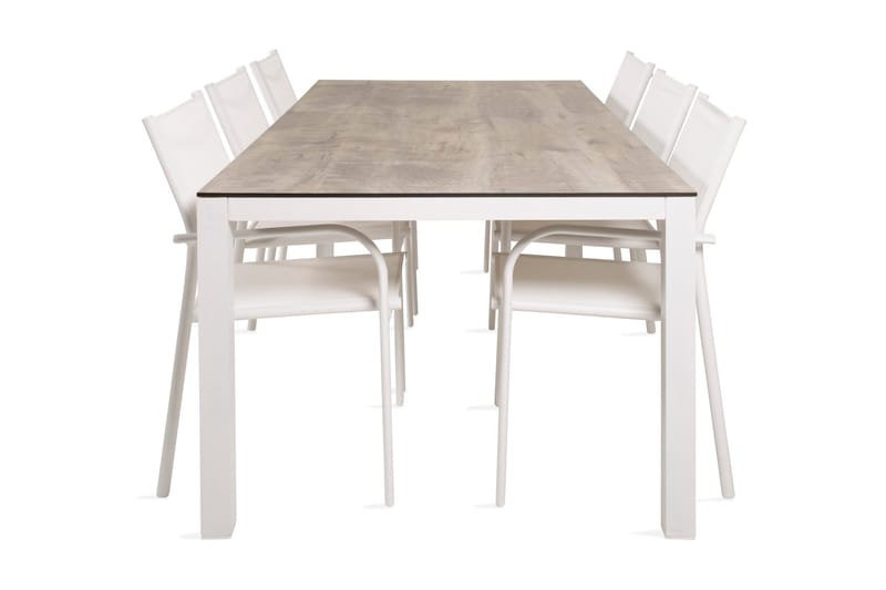 Llama Matgrupp Utomhus 205cm + 6 Santorini Karmstolar, Vit/Grå