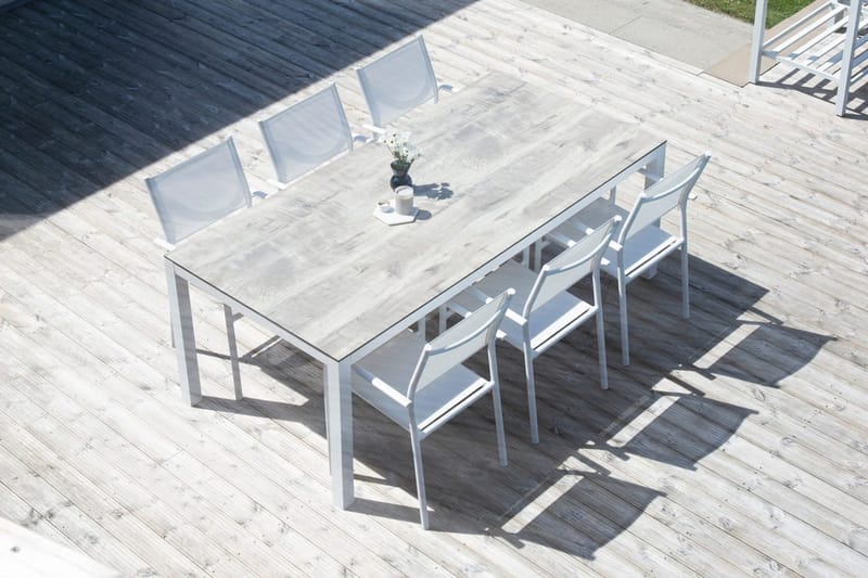 Llama Matgrupp Utomhus 205cm + 6 Santorini Karmstolar - Vit/Grå - Utemöbler - Utegrupp - Matgrupp utomhus