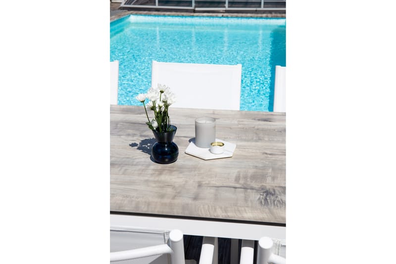 Llama Matgrupp Utomhus 205cm + 6 Santorini Karmstolar - Vit/Grå - Utemöbler - Utegrupp - Matgrupp utomhus