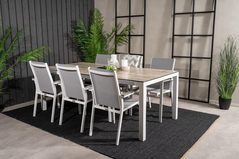 Llama Matgrupp Utomhus 205cm + 6 Parma Karmstolar - Vit/Grå - Utemöbler - Utegrupp - Matgrupp utomhus